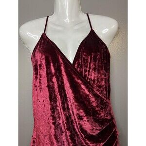 Revamped Dress Womens XL Burgundy Crushed Velvet Wrap Surplice Asymmetrical